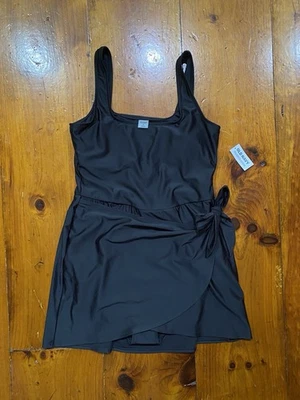 NWT Old Navy Black Swimsuit Scoop Neck Wrap Skirt One Piece Size Medium - Image 1 of 4