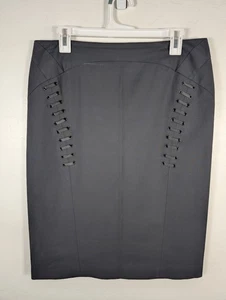 Lafayette 148 Skirt Womens 10 Black High Waist Lace Up Pencil Career Stretch - Picture 1 of 10