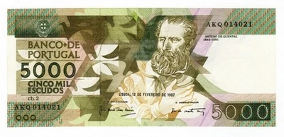 PORTUGAL    5.000 ESCUDOS   1987   P-183a  UNC - Image 1 of 2
