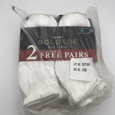 Meias esportivas GoldToe 8 pares brancas AquaFX algodão responsivo qurter meias 6-12,5 - Imagem 1 de 4