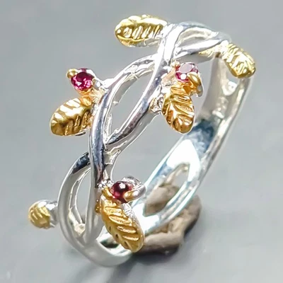 Anillo de rodolita natural hecho a mano de plata de ley 925 talla 7/R439685 Foto 1 de 4