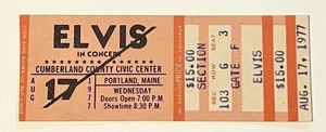 RARE ELVIS PRESLEY🔥TICKET STUB 8/17/77 PORTLAND , MAINE ”ELVIS PASSED AWAY 16th - Picture 1 of 10
