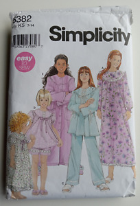2003 Simplicity 5382 Girl's Nightgown Robe Long & Short Pajamas Sz 7-14 UNCUT