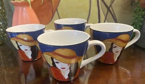 Sango Cafe Paris Coffee/Tea Cups Lady in Hat #4914 4 Cup Set - Picture 1 of 6