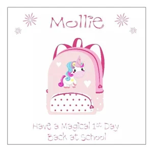 PERSONALISED UNICORN BACK TO SCHOOL CARD - Girls, Children's Good Luck Card - Picture 1 of 5
