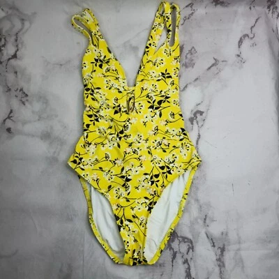 La Blanca One Piece Womens 4 6 Small Swim Yellow Floral Bathing Suit Ruched  - Image 1 of 4