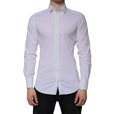 DOLCE & GABBANA Shirt White Cotton Formal Men GOLD Dress 38/US15/XS RRP 320usd - Image 1 of 4