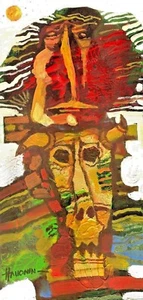 Meditation shaman / Original Oil On Cardboard by S.Hahonin /25x12cm/9.8"x4.7" - Picture 1 of 1