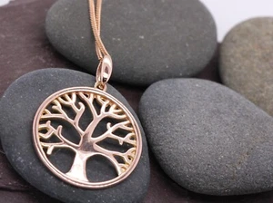 Solid 9ct Rose Gold Hallmarked Tree Of Life Pendant & Necklace British Made - Picture 1 of 8