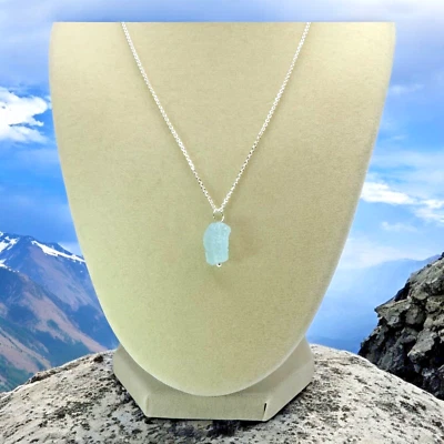 Collar Aguamarina Cristal Crudo Plata de Ley 925 Cable Italiano 18" + Regalo GRATIS Foto 1 de 4