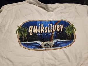 Camicia d'imbarco VINTAGE Quicksilver Uomo XL Bianca USA 90 Palme Albere Grande Logo NUOVA - Foto 1 di 3