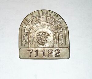 Vintage 1937 Illinois State Licensed Chauffeur Badge Pin Limousine  Car