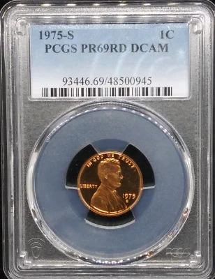 1975-S Lincoln Memorial Cent 1c PCGS PR69RD DCAM - Image 1 of 2