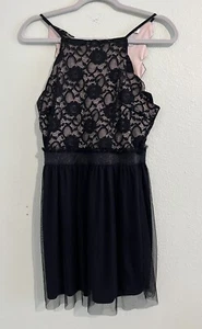 Speechless Womens A Line Dress Black Lace Overlay Beige Lining Medium - Picture 1 of 11