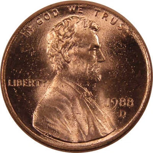1988 D Lincoln Memorial Cent BU Uncirculated Penny 1c Coin - Picture 1 of 4