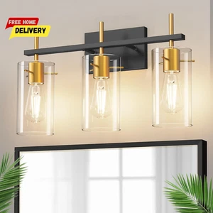 3Light Bathroom Light Fixtures, 20inch Black & Gold Vanity Light with Perforated - Picture 1 of 12