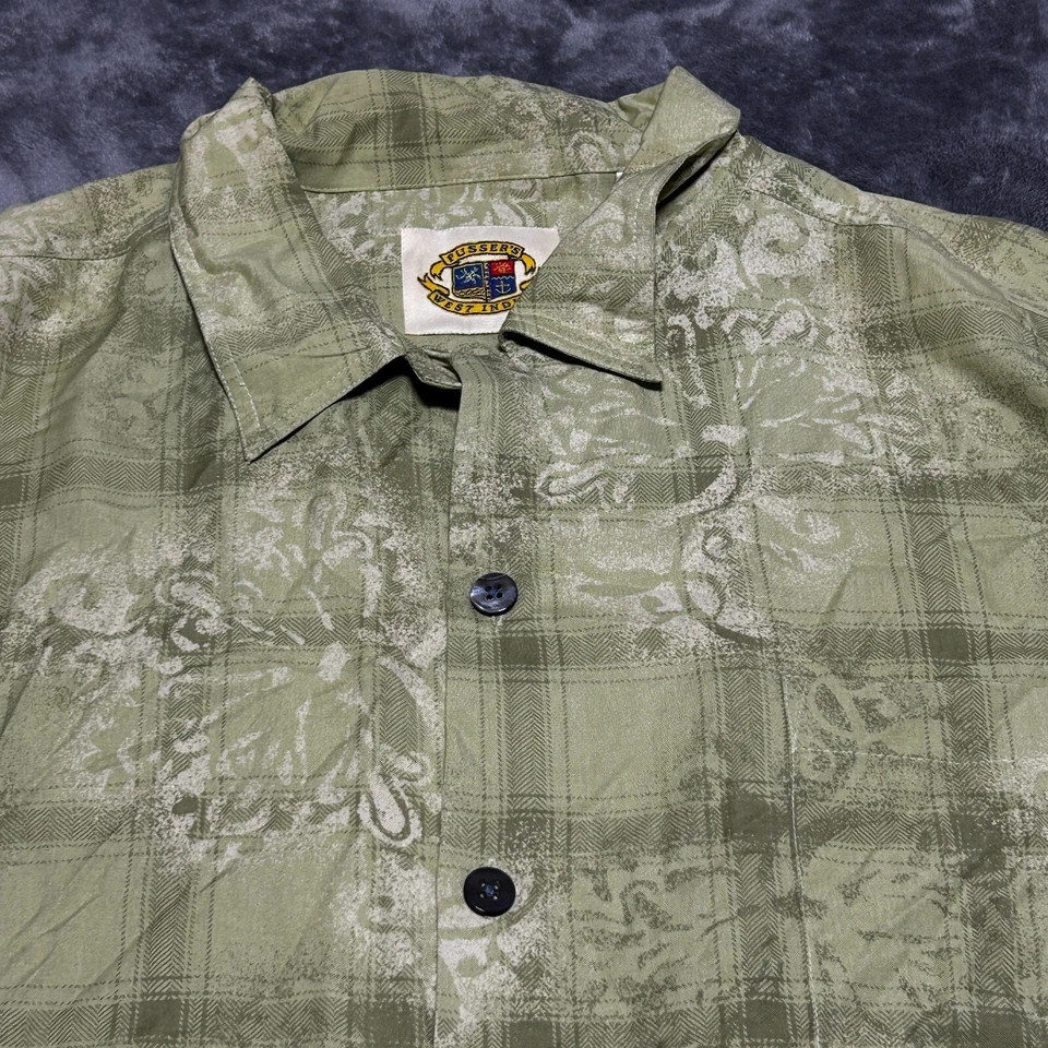 Camisa Pusser's West Indies Para Hombre Cuello Lazo Abotonada Verde XL 100% Seda Foto 1 de 4