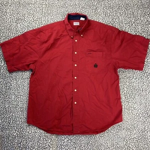 Vintage 90s Bugle Boy Button Up Short Sleeve Shirt Men XL Blue Embroidered Crest - Picture 1 of 4