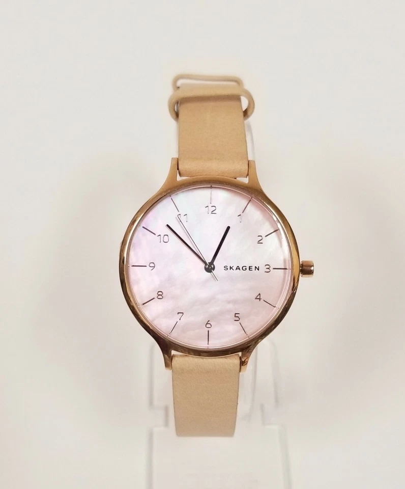 Skagen SKW2704 Anita Tan Leather Band Rose Gold Pink MOP 36mm Watch