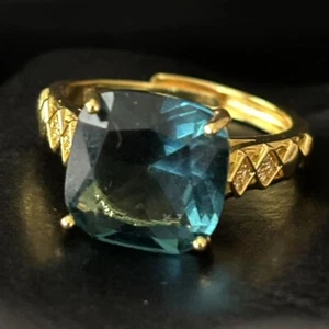 VTG Gemstone Blue Topaz 925 Sterling Silver Gold-wash Ring, Size 8.5 adjustable - Picture 1 of 6