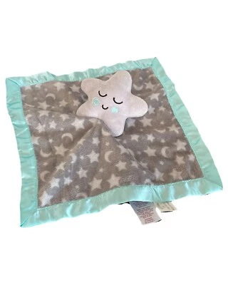 "Manta de seguridad de felpa Lovey satinada turquesa gris estrella luna 12"" Parents Choice" Foto 1 de 4