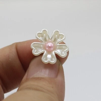 100 Ivory Acrylic Pearl Flower Beads Cap 16mm Center Hole Sewing Craft - Image 1 of 4