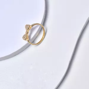 Yellow Gold Filled Bow Ring for Women with Cubic Zirconia, Fashion Jewelry - Picture 1 of 8