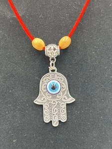 Hamsa evil eye red string necklace Kabbalah good luck fortune protection NEW - Picture 1 of 8