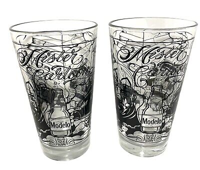 Modelo Cerveza Mister Cartoon Beer Pint Glasses | Set Of Two (2) | New & FS! • 34.95$