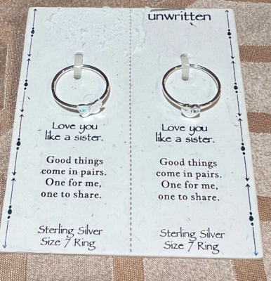 New Unwritten Sterling Silver Size 7 Heart and Butterfly Ring Set 83434 NWT - Image 1 of 3