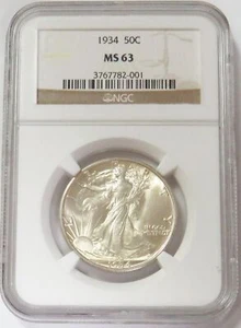 1934 USA WALKING LIBERTY HALF DOLLAR 50C NGC MINT STATE 63 - Picture 1 of 2