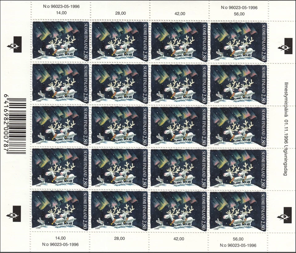 Noche de Navidad Renos y Conejitos Mauri Kunnas Finlandia Como Nuevo MNH Hoja Completa 1996 Foto 1 de 1
