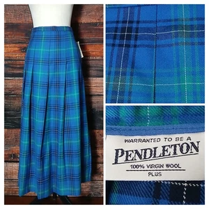 Pendleton Midi Skirt Plus Size 24W Wool 90s Vintage Pleated Plaid Made In USA - Picture 1 of 11