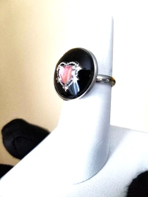 Anillo Corazón Cristal Rosa en Banda Ajustable Acero Inoxidable Sin Deslustre Foto 1 de 4