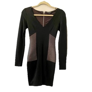 Vestido Bebe XS Negro Mangas Largas Cuello en V Vendaje Bodycon Mini Glam Chic Elastizado - Imagen 1 de 11