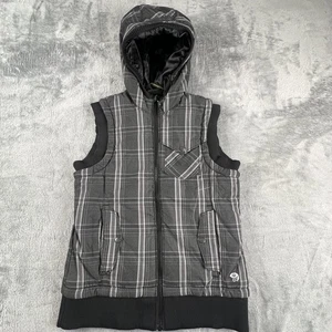 Mountain Hardwear Vest Womens Small Gray Plaid Insulated Hooded Full Zip OL4231 - Picture 1 of 11