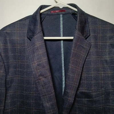 Johnston & Murphy XC Flex Knit Blue Plaid Blazer Mens Sz 44R Stretch - Image 1 of 4