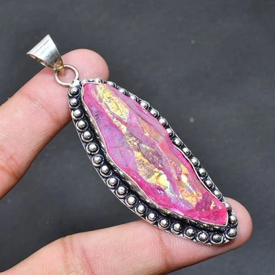 Pink Titanium Quartz Gemstone Handmade  Jewelry Pendant 2.84" C190 - Image 1 of 3