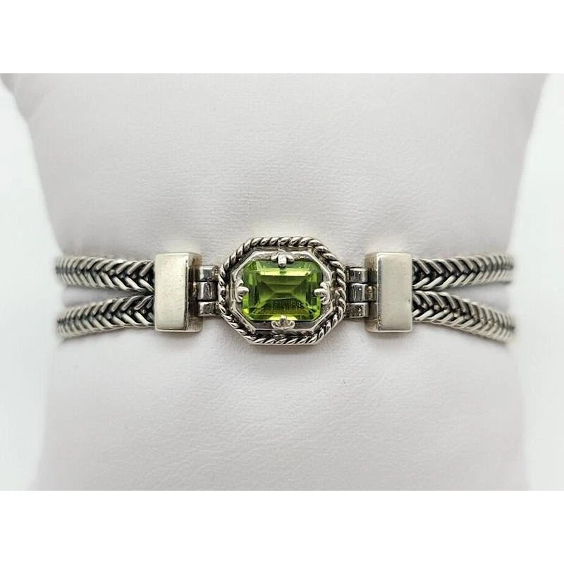 Anatoli 925纯银橄榄石手链编织小麦链签名7英寸 — 第 1/4 张图片