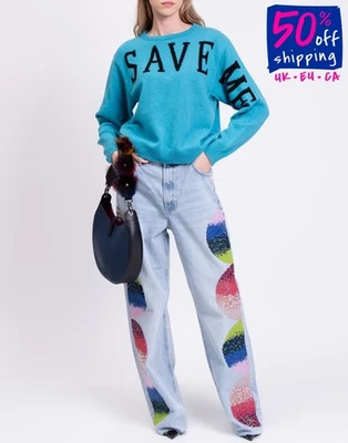 RRP €469 ALBERTA FERRETTI Jumper IT44 US8 UK12 L Cashmere Blend SAVE ME Intarsia - Image 1 of 4