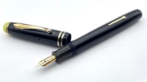 VINTAGE MOORE FOUNTAIN PEN IN BLACK JADE TOP SEMI FLEXIBLE 14K STUB MEDIUM NIB - Picture 1 of 13