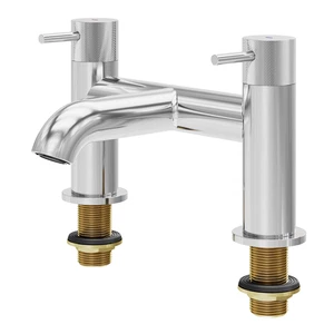 GoodHome Owens Gloss Chrome effect Deck-mounted Manual Double Bath Filler Tap - Picture 1 of 6