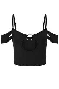 Banned Nerissa Top Black Strappy Cut-Out Crop Top Gothic Punk Alternative Style - Picture 1 of 4