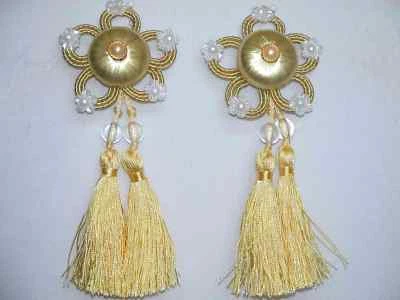 2 Roseta Borla Flecos Borla Abalorios Borde Oro Claro  Foto 1 de 2