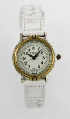 Fossil Orologio Donna Acciaio Inox Argento Oro Data Pelle Bianco Grigio Quarzo - Immagine 1 di 3
