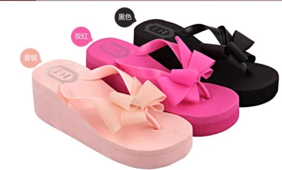 Women Ladies Bow Wedge Heel Sandal Slipper Flip Flop Beach Casual Jelly Platform