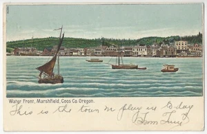 Marshfield, Oregon 1907 - negocios frente al mar - barcos y costa - postal - Imagen 1 de 2