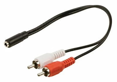 Female 3.5mm Stereo Jack Socket to 2 Phono RCA Plugs Audio Converter Cable - Image 1 of 3