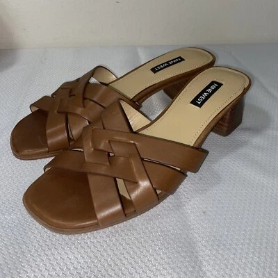 Sandalias Nine West para mujer granate talla 7,5 M cuero marrón con tiras bloque deslizable Foto 1 de 4