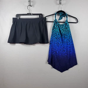 Aqua Green Womens Skirtini-(XL) Tankini-(L) Swimsuit Blue Black 2-Piece Halter - Picture 1 of 12